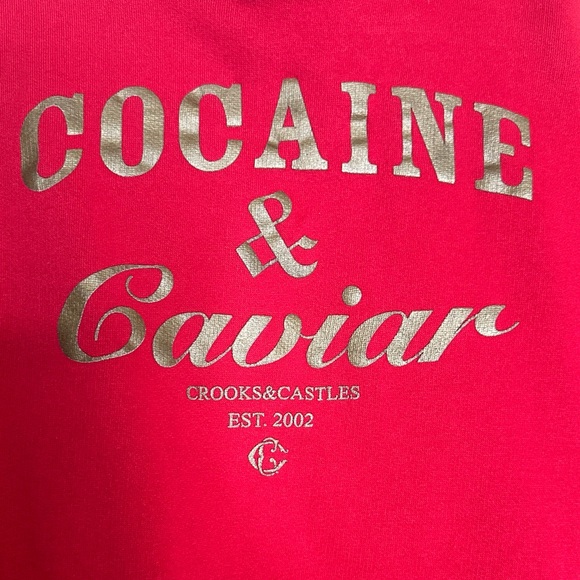 Crooks & Castles Red Hoodie with Gold Text - Picture 4 of 6